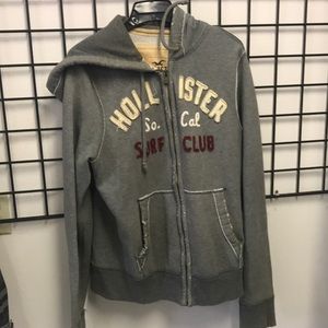 Hollister Mens Grey Distressed Hoodie Jacket - Size M